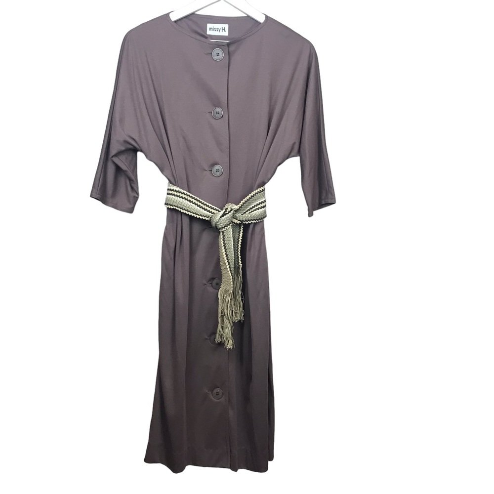 Vintage Missy H Button Up Dress Woven Belt Women Sz 10